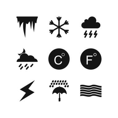 Beyaz arkaplanda 9 Hava Durumu simgesi izole edildi...