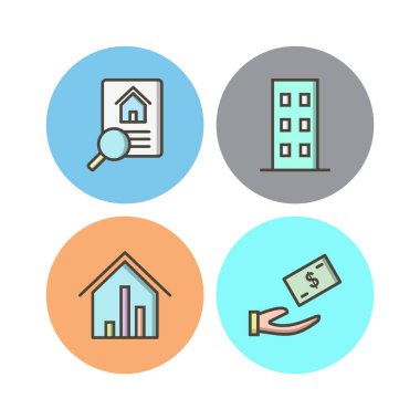 Beyaz Arkaplan Vektörü İzole Edilmiş Elementler Üzerine 4 Emlak Simgesi...