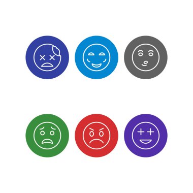Beyaz arkaplanda 6 tane emoji simgesi izole edildi...