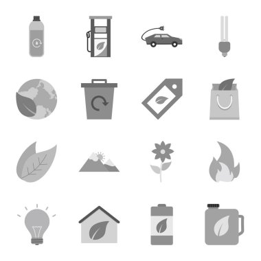 Beyaz arkaplanda izole edilmiş 16 adet eko simgesi...