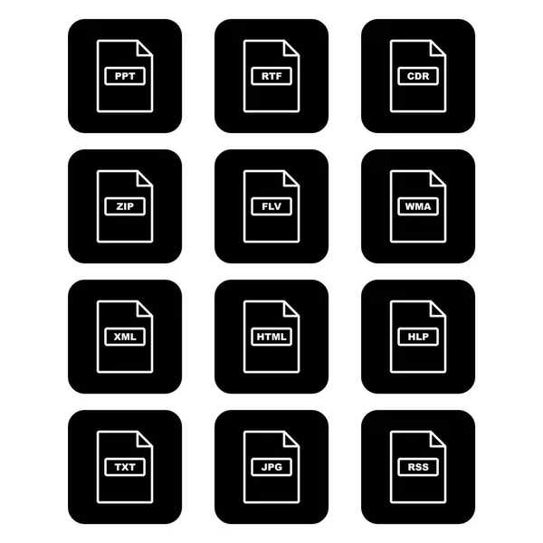 Jeu Formats Fichiers Icônes Sur Fond Blanc Éléments Isolés Vectoriels — Image vectorielle