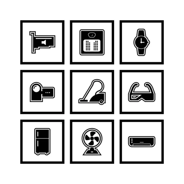 Set Icone Dei Dispositivi Elettronici Isolate Sfondo Bianco — Vettoriale Stock