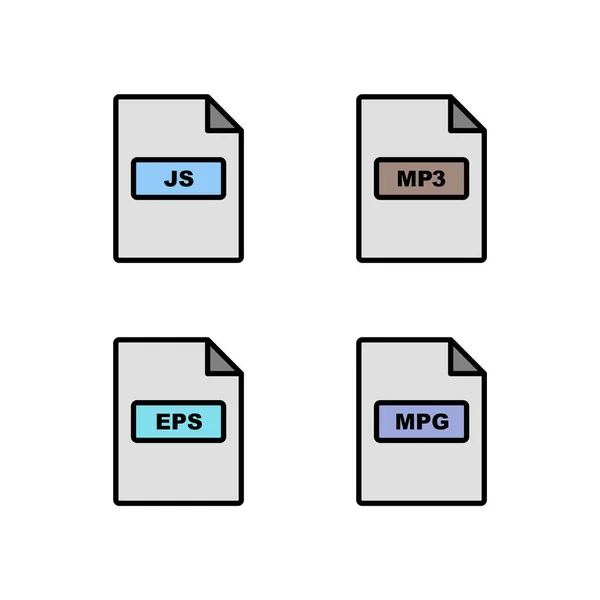 Set Von Dateiformaten Symbole Isoliert Auf Weißem Hintergrund — Stockvektor