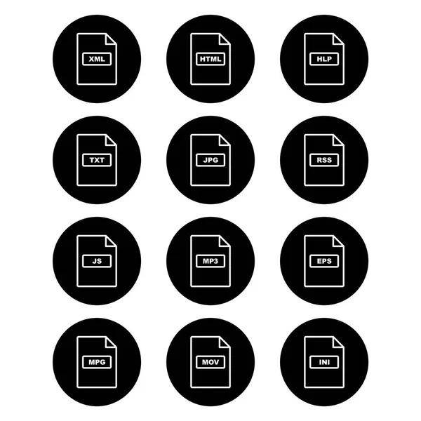 File Formats Icons Sheet Isolated White Background — Stock Vector