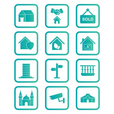 Beyaz Arkaplanda İzole Edilmiş 12 Emlak Simgesi...