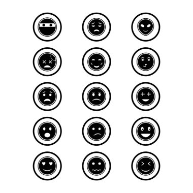 Beyaz Arkaplan Vektörü İzole Edilmiş Elementler Üzerine 15 emoji Simgesi...
