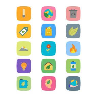 Beyaz Arkaplan Vektörü İzole Edilmiş Elementler Üzerine 15 Eko Simgesi...