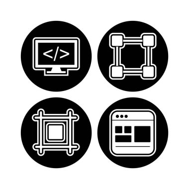 Beyaz arkaplanda izole edilmiş 4 evrensel simge kümesi...