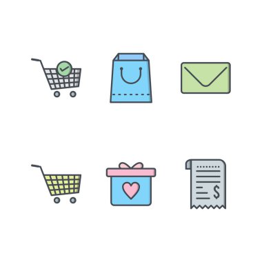 Beyaz arkaplanda 6 adet e-ticaret simgesi izole edildi...