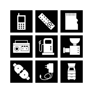 Beyaz Arkaplanda İzole Edilmiş 9 Elektronik Aygıt Simgesi...