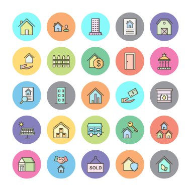 Beyaz arkaplanda 25 emlak simgesi izole edildi...