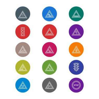 Beyaz Arkaplanda İzole Edilmiş 15 Yol İşareti Simgesi Simgesi...