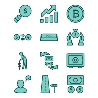 Beyaz Arkaplanda 12 Bankacılık Simgesi İzole Edildi...