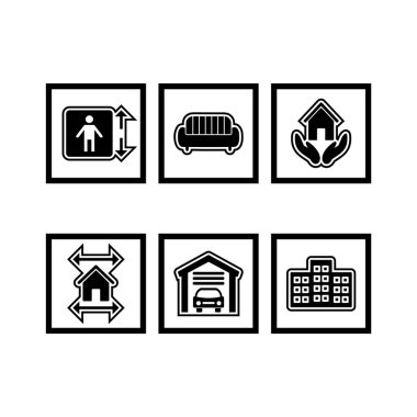 Beyaz arkaplanda 6 adet emlak simgesi izole edildi...