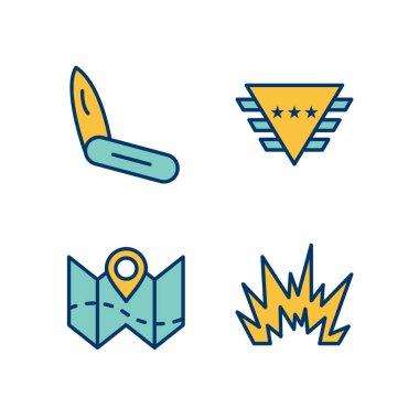 4 Askeri Simge Sayfası Beyaz Arkaplanda İzole Edildi...