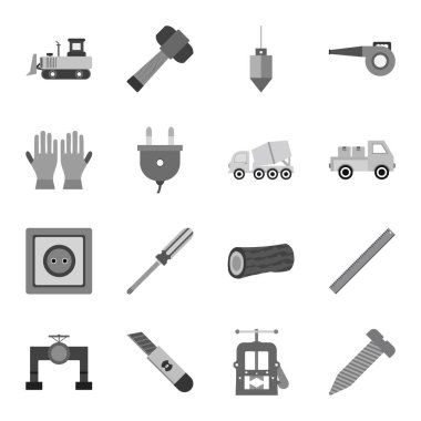 Beyaz Arkaplanda İzole Edilmiş 16 inşaat Simgesi Simgesi...