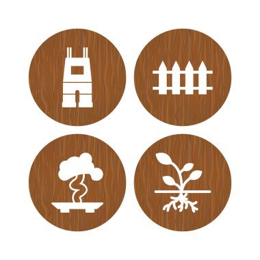 Beyaz arkaplanda 4 adet bahçe simgesi izole edildi...