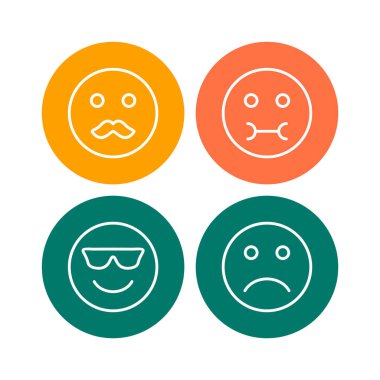 Beyaz arkaplanda 4 tane emoji simgesi izole edildi...