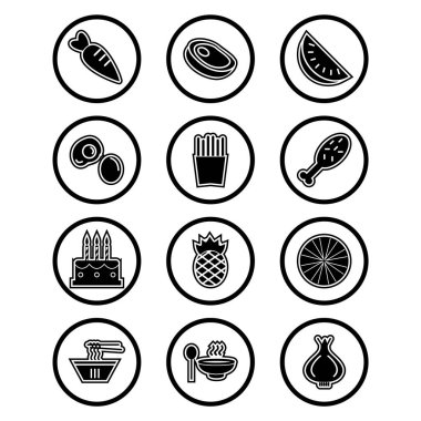 Beyaz Arkaplan Vektörü İzole Edilmiş Elementler Üzerine 12 Gıda Simgesi 