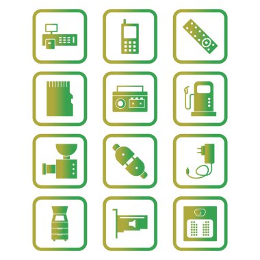 Beyaz arkaplanda 12 adet elektronik aygıt simgesi izole edildi...