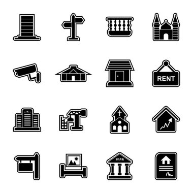 Beyaz Arkaplan Vektörü İzole Edilmiş Elementler Üzerine 16 Emlak Simgesi...