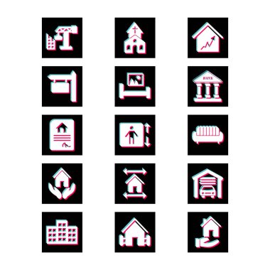 Beyaz Arkaplan Vektörü İzole Edilmiş Elementler Üzerine 15 Emlak Simgesi...