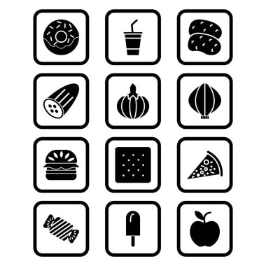 Beyaz Arkaplanda İzole Edilmiş 12 Gıda Simgesi...