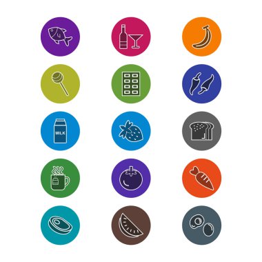 Beyaz Arkaplan Vektörü İzole Edilmiş Elementler Üzerine 15 Gıda Simgesi 