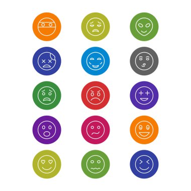 Beyaz Arkaplan Vektörü İzole Edilmiş Elementler Üzerine 15 emoji Simgesi...