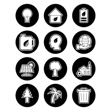 Beyaz Arkaplan Vektörü İzole Edilmiş Elementler Üzerine 12 Eko Simgesi...