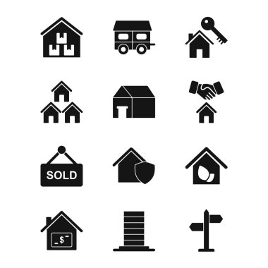 Beyaz Arkaplanda İzole Edilmiş 12 Emlak Simgesi...