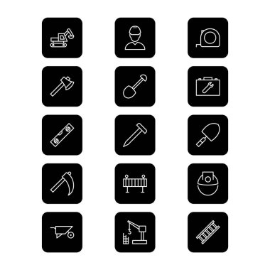 Beyaz arkaplanda 15 yapı simgesi izole edildi...