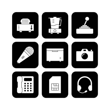 Beyaz Arkaplan Vektörü İzole Edilmiş Elementler üzerinde 9 elektronik aygıt seti...