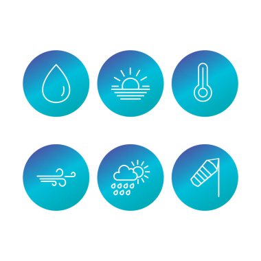 Beyaz arkaplanda 6 Hava Durumu simgesi izole edildi...