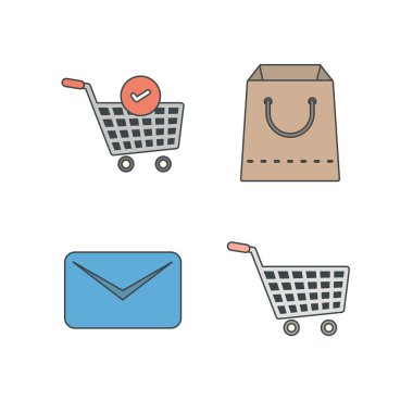 Beyaz arkaplanda 4 adet e-ticaret simgesi izole edildi...