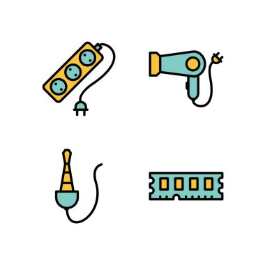 Beyaz arkaplanda 4 adet elektronik aygıt simgesi izole edildi...