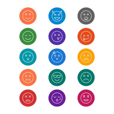 Beyaz Arkaplan Vektörü İzole Edilmiş Elementler Üzerine 15 emoji Simgesi...