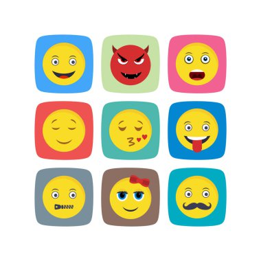 9 Emoji Simgesi Beyaz Arkaplanda İzole Edildi...