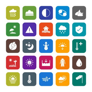 Beyaz arkaplanda 25 Hava Durumu simgesi izole edildi...