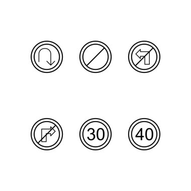 Beyaz arkaplanda 6 adet yol simgesi izole edildi...