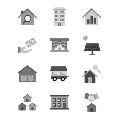 Beyaz Arkaplan Vektörü İzole Edilmiş Elementler Üzerine 12 Emlak Simgesi...