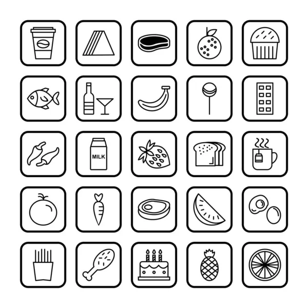 Icon Set Von Lebensmitteln Für Den Persönlichen Und Kommerziellen Gebrauch — Stockvektor