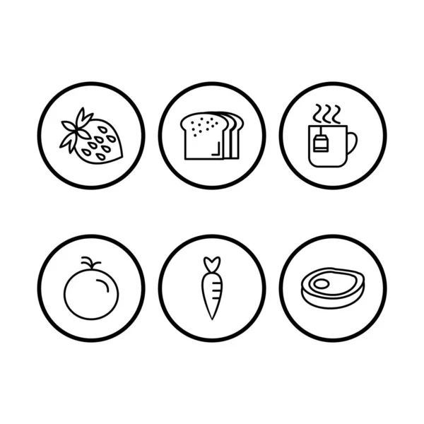 6份在白色背景下隔离的食物图标单 — 图库矢量图片