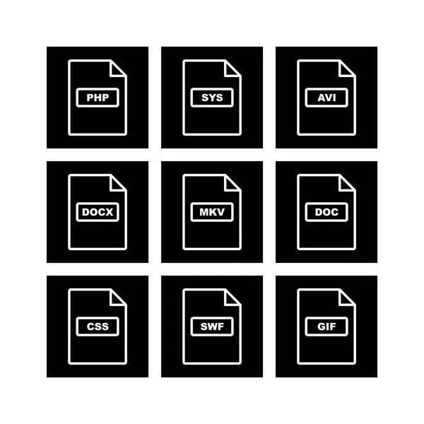 File Formats Icons Sheet Isolated White Background — Stock Vector