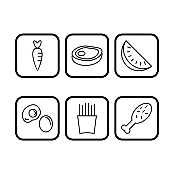 Hoja Iconos Alimentos Aislada Sobre Fondo Blanco — Archivo Imágenes Vectoriales