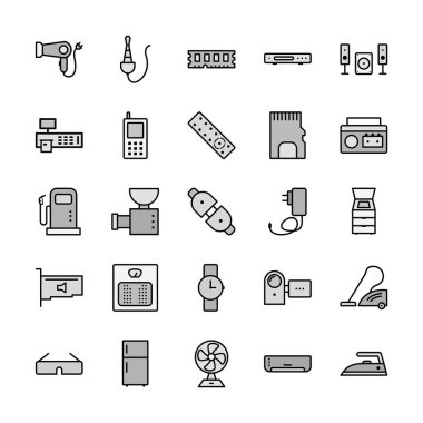 Beyaz Arkaplanda İzole Edilmiş 25 Elektronik Aygıt Simgesi...