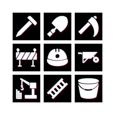 Beyaz arkaplanda 9 set inşaat simgesi izole edildi...