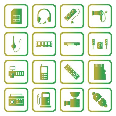 Beyaz Arkaplan Vektörü İzole Edilmiş Elementler üzerinde 16 elektronik aygıt seti...