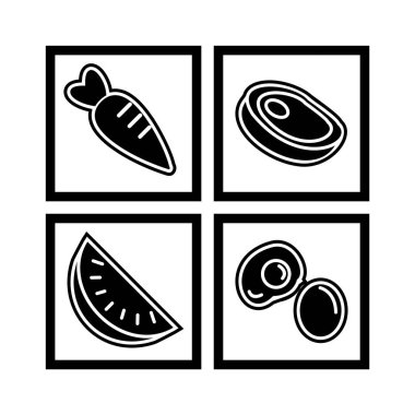 Beyaz Arkaplan Vektörü İzole Edilmiş Elementler Üzerine 4 Gıda Simgesi 