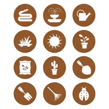 Beyaz arkaplanda 12 adet bahçe simgesi izole edildi...